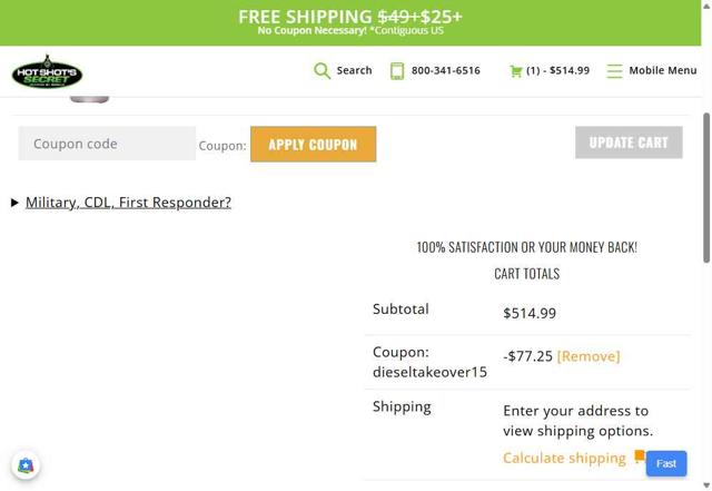 Hot Shot's Secret checkout page showing Hot Shot's Secret discount code box | Screenshot taken by SimplyCodes community member on Sep 14, 2025