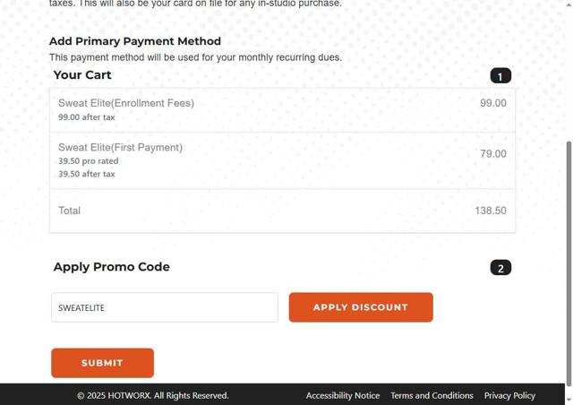 HOTWORX checkout page showing HOTWORX promo code box | Screenshot taken by SimplyCodes community member on Jun 16, 2025