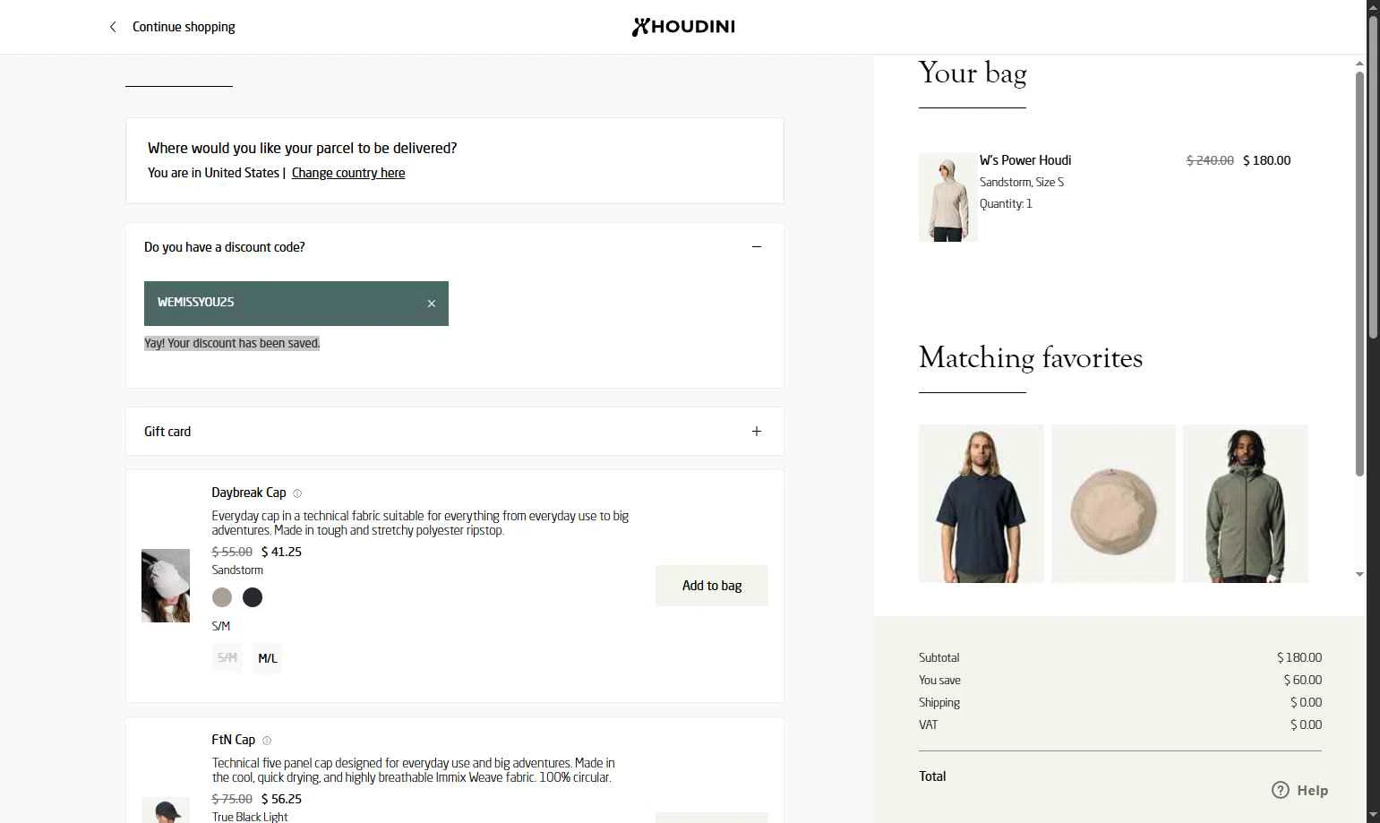 Houdini Sportswear checkout page showing Houdini Sportswear discount code box | Screenshot taken by SimplyCodes community member on Sep 2, 2025