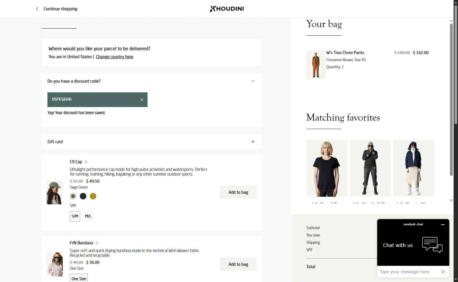 Houdini Sportswear checkout page showing Houdini Sportswear discount code box | Screenshot taken by SimplyCodes community member on May 27, 2025