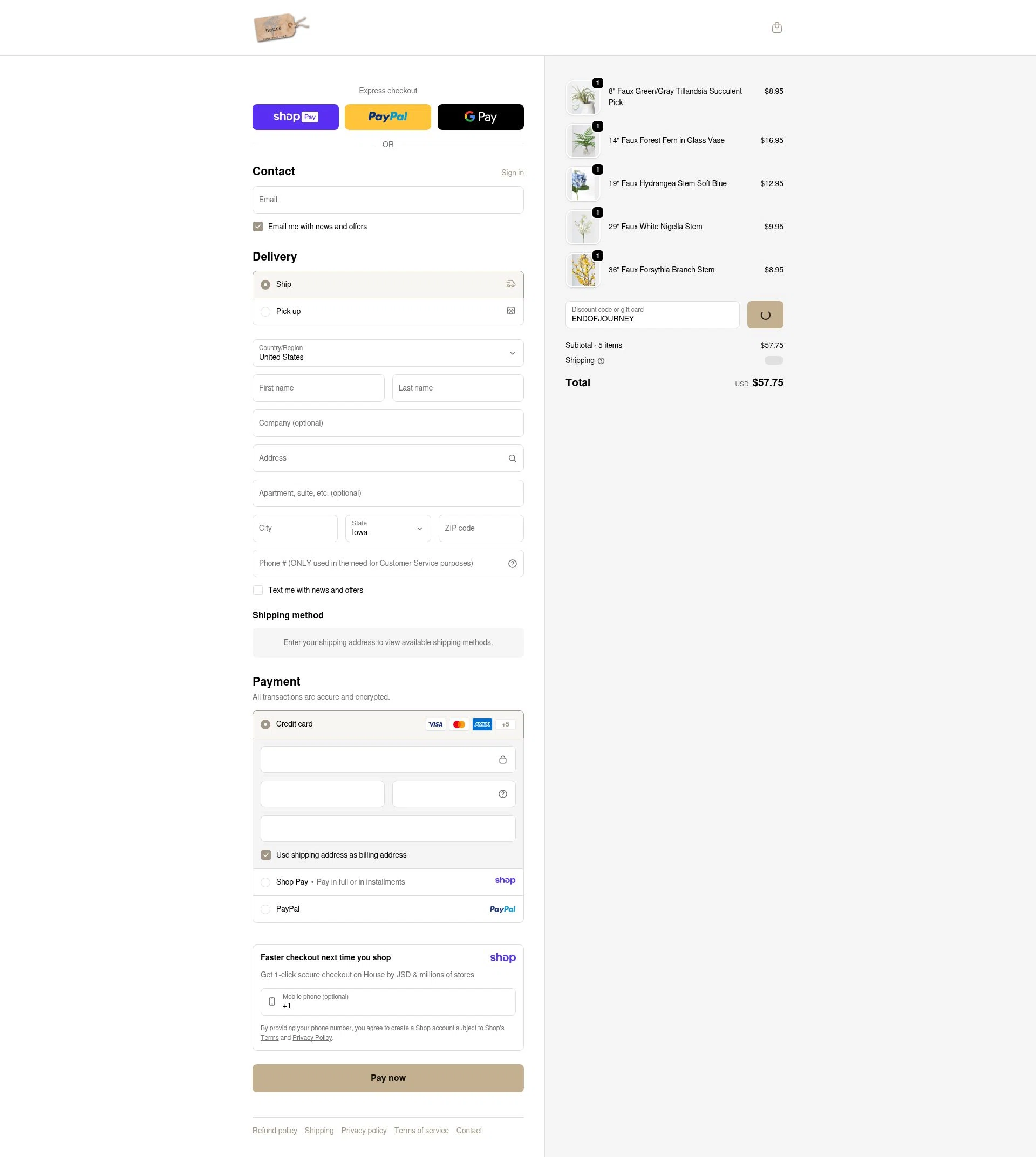 House by JSD Online checkout page showing House by JSD Online promo code box | Screenshot taken by SimplyCodes community member on Jan 10, 2026