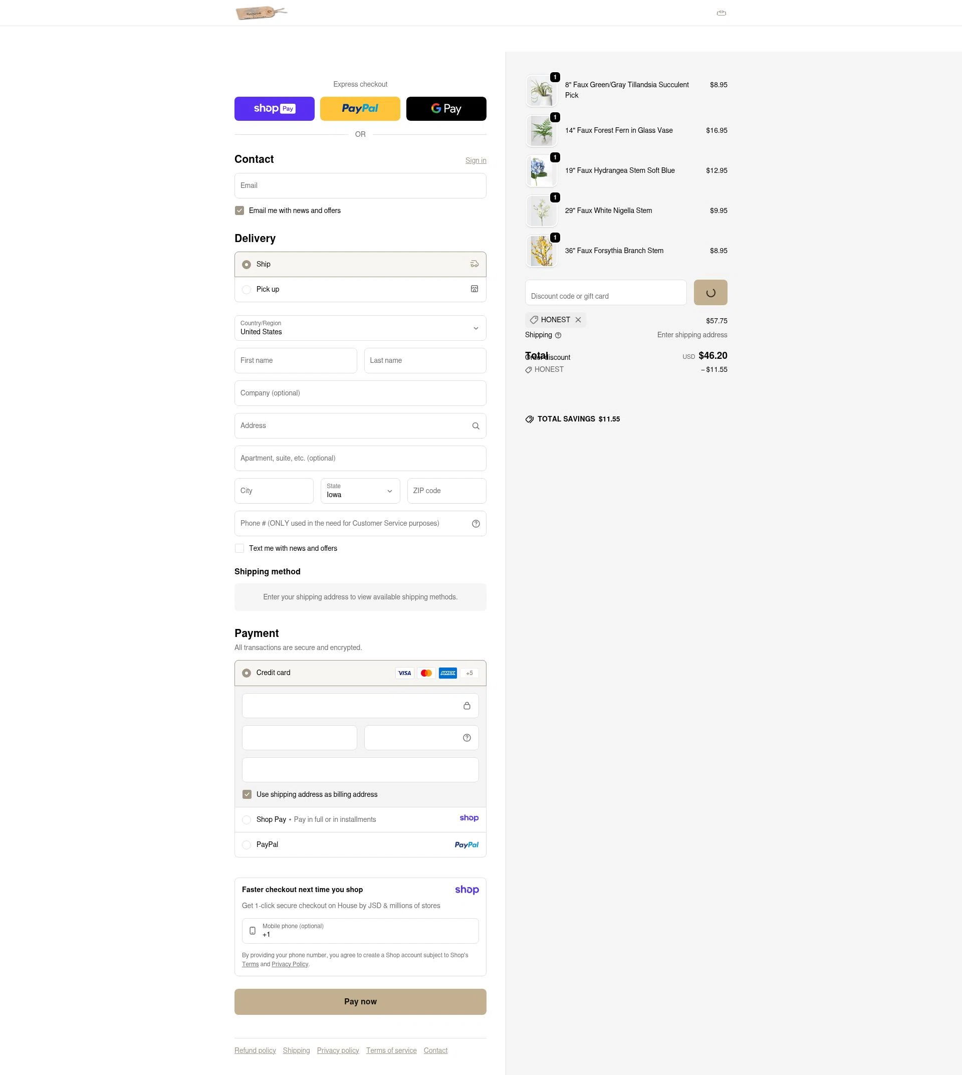 House by JSD Online checkout page showing House by JSD Online promo code box | Screenshot taken by SimplyCodes community member on Jan 10, 2026