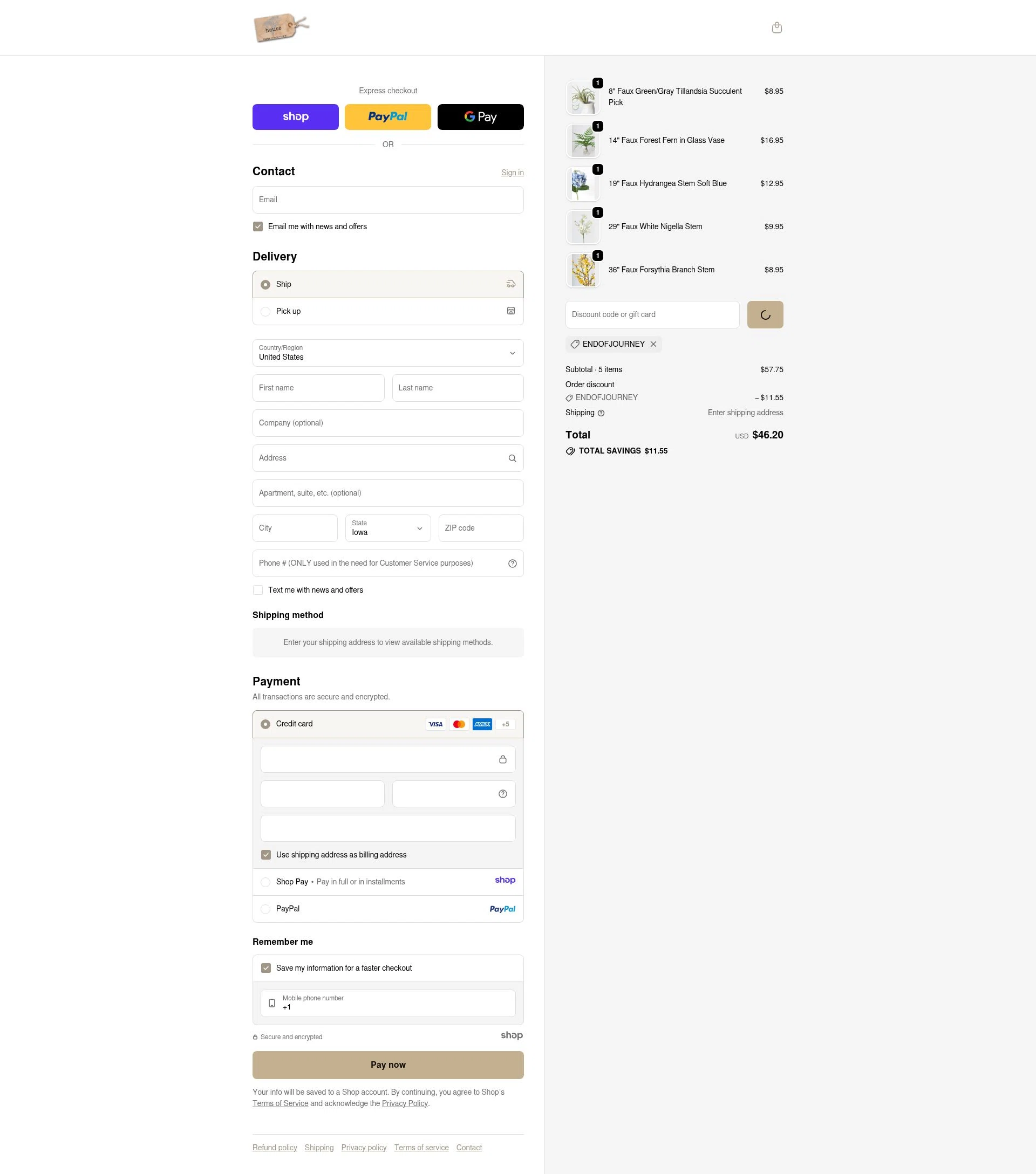 House by JSD Online checkout page showing House by JSD Online promo code box | Screenshot taken by SimplyCodes community member on Jan 5, 2026