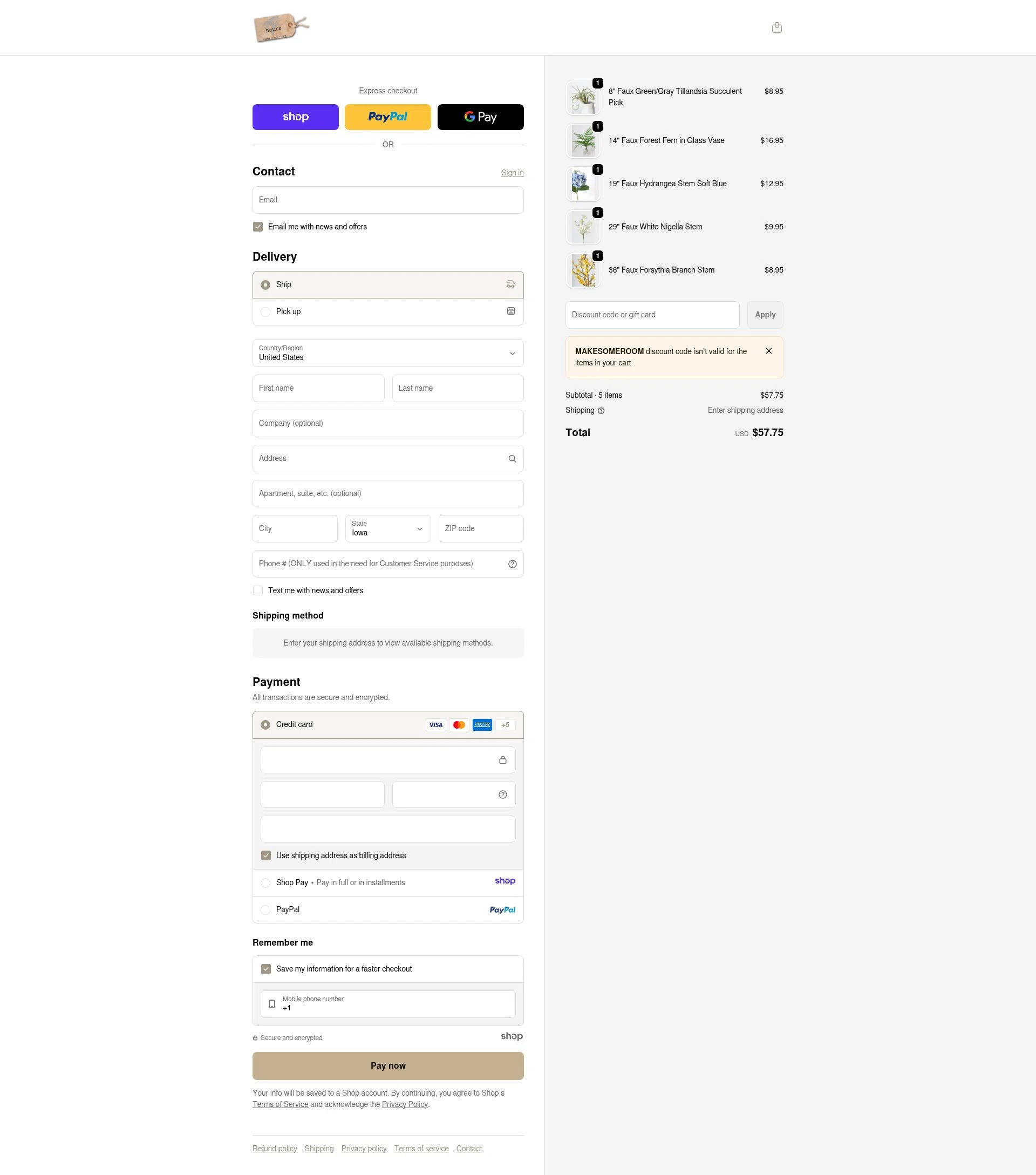 House by JSD Online checkout page showing House by JSD Online promo code box | Screenshot taken by SimplyCodes community member on Jan 5, 2026