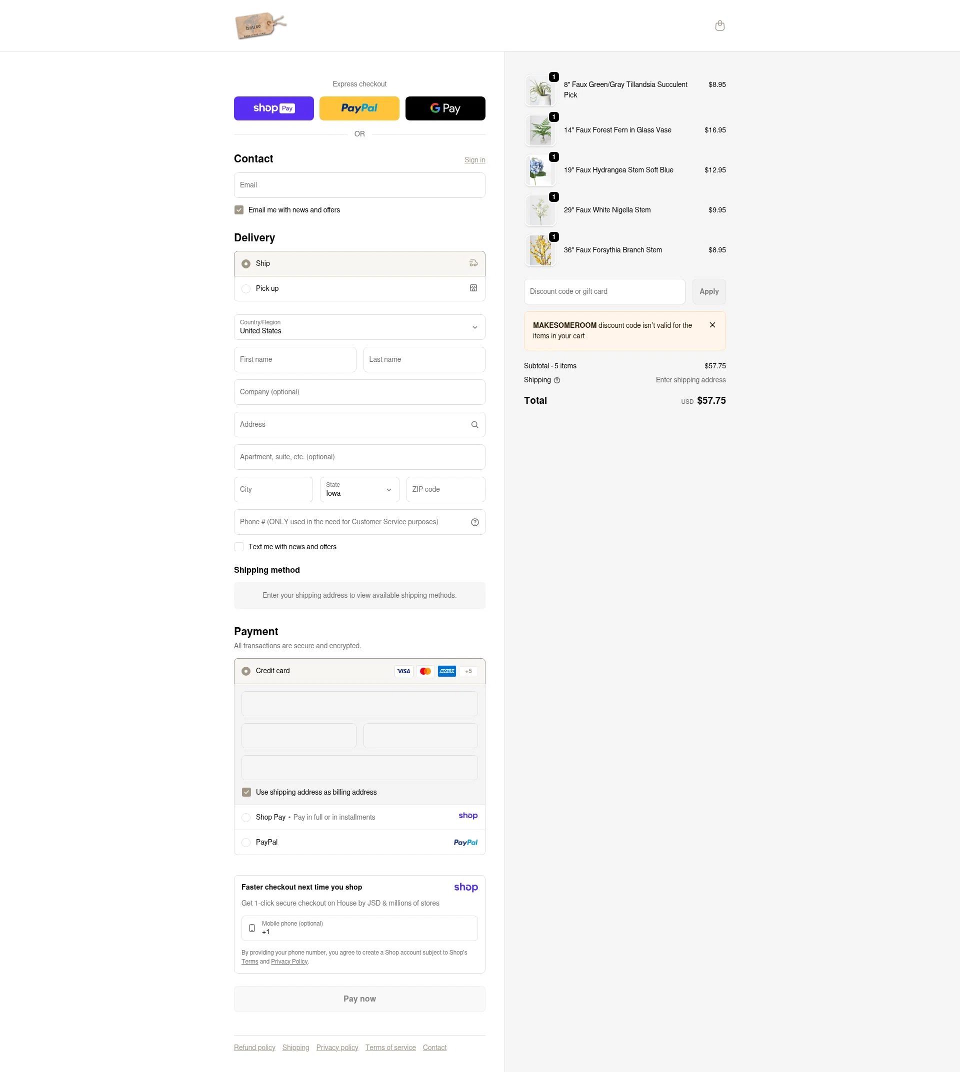 House by JSD Online checkout page showing House by JSD Online promo code box | Screenshot taken by SimplyCodes community member on Jan 10, 2026