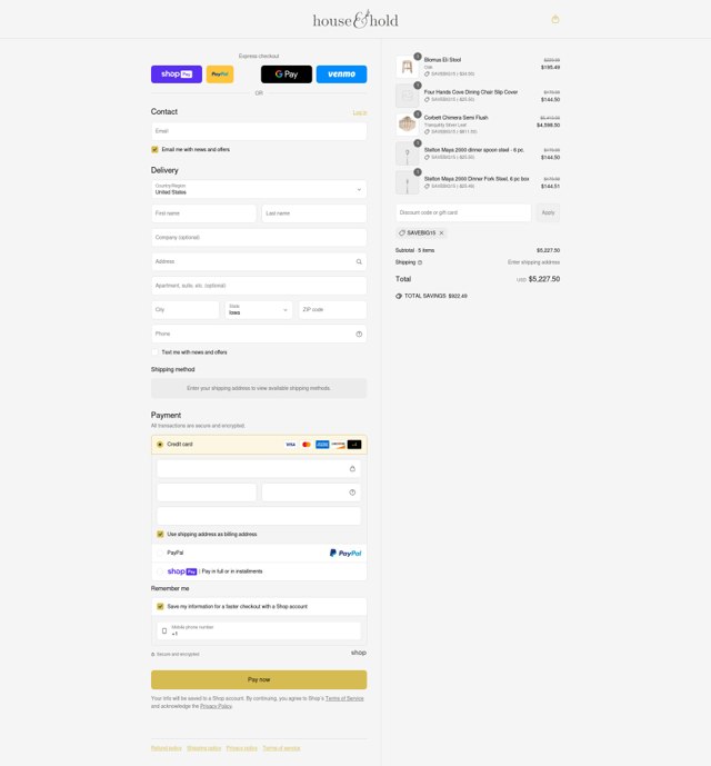 House&Hold checkout page showing House&Hold promo code box | Screenshot taken by SimplyCodes community member on May 1, 2025