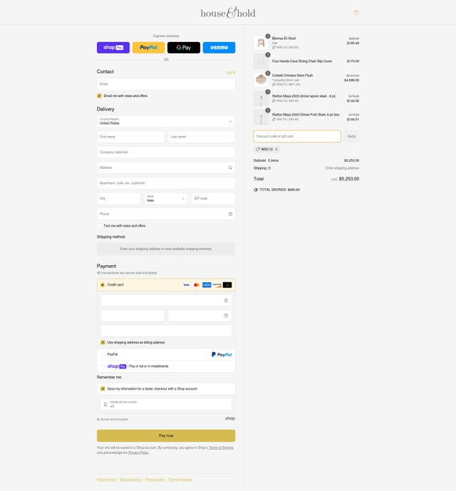 House&Hold checkout page showing House&Hold promo code box | Screenshot taken by SimplyCodes community member on May 1, 2025
