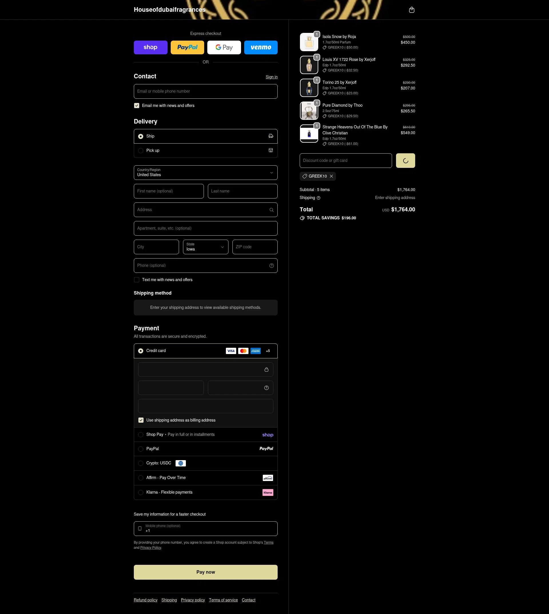 House of Dubai checkout page showing House of Dubai discount code box | Screenshot taken by SimplyCodes community member on Feb 26, 2026