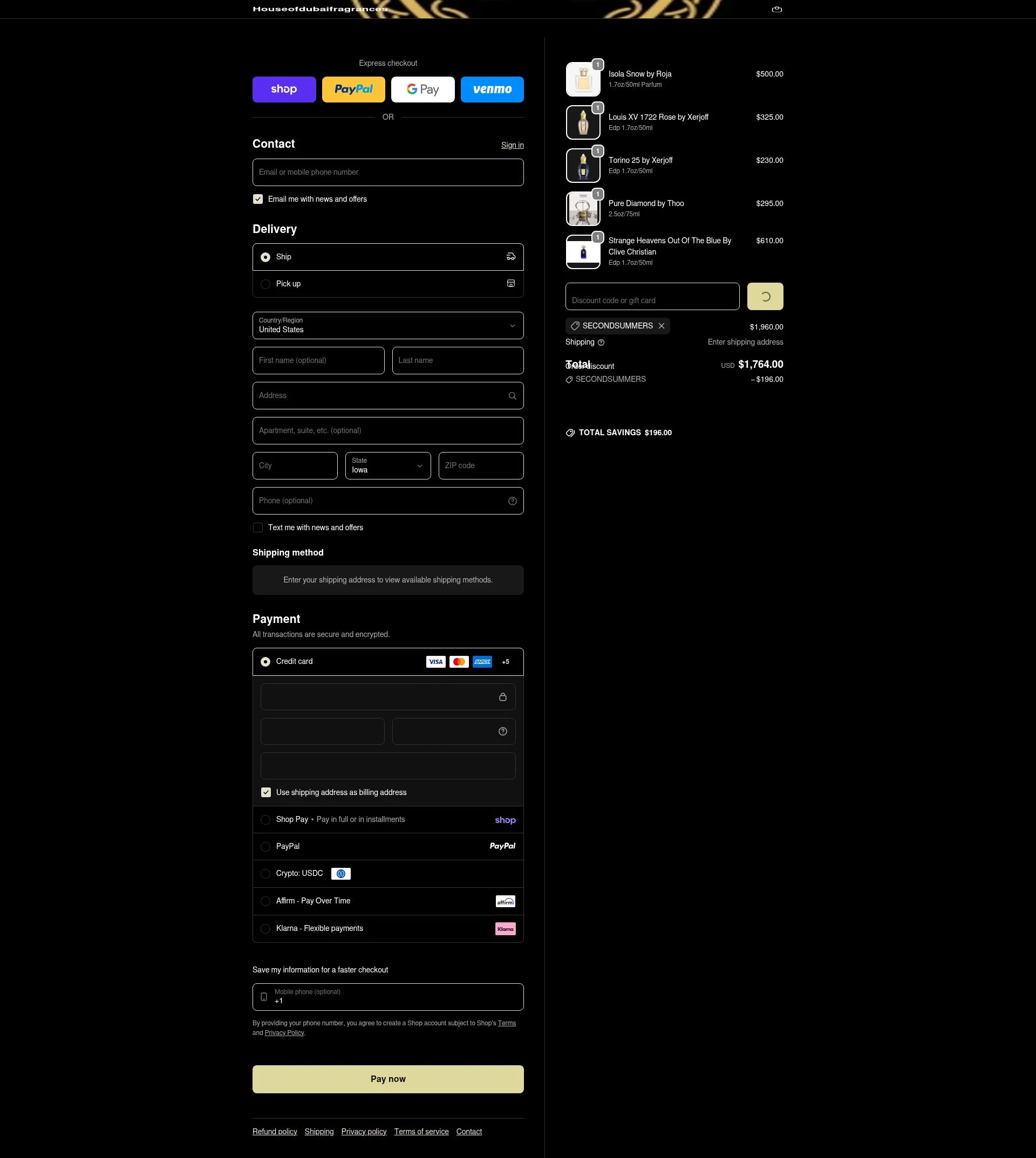 House of Dubai checkout page showing House of Dubai discount code box | Screenshot taken by SimplyCodes community member on Feb 26, 2026