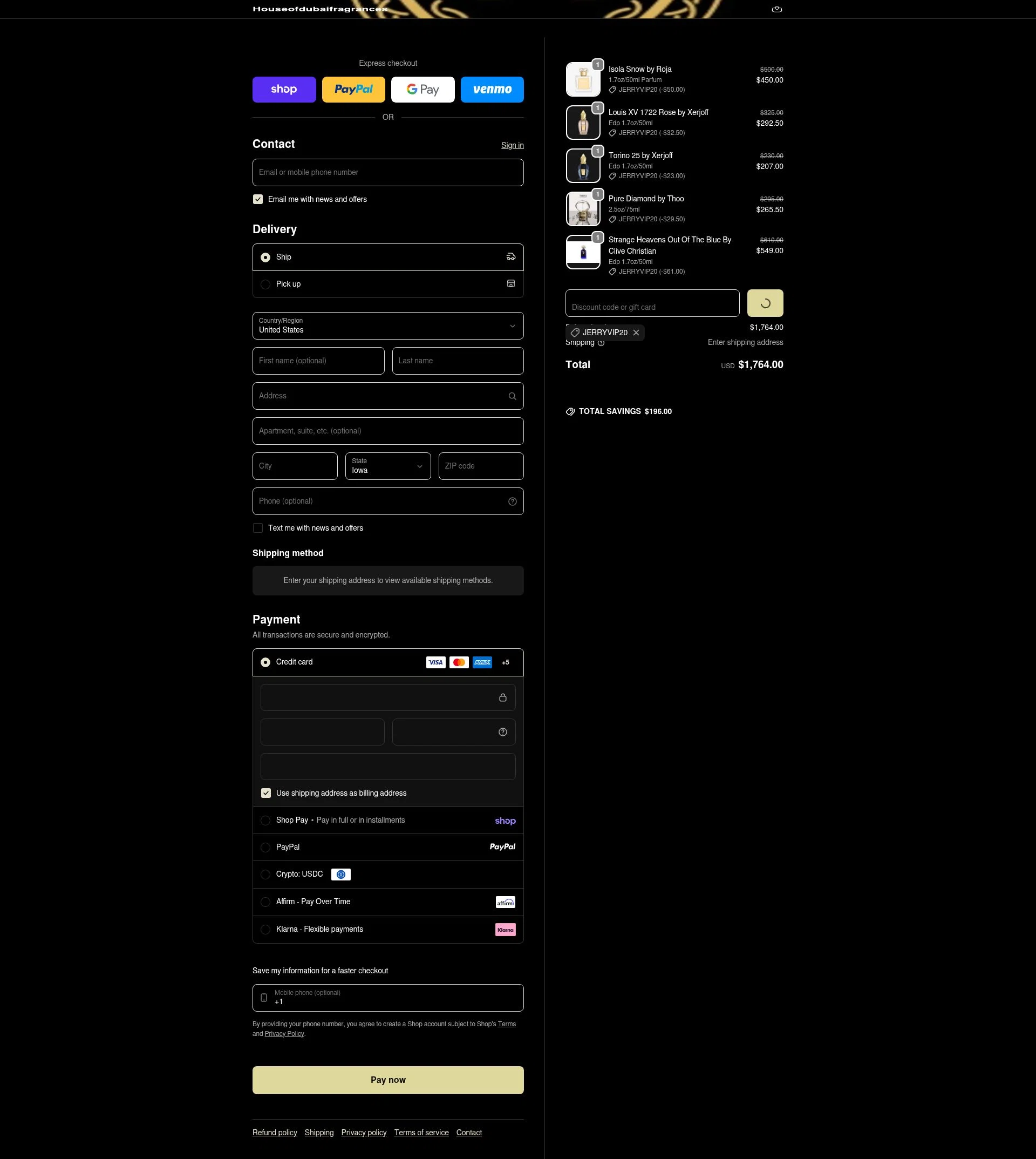 House of Dubai checkout page showing House of Dubai discount code box | Screenshot taken by SimplyCodes community member on Feb 26, 2026