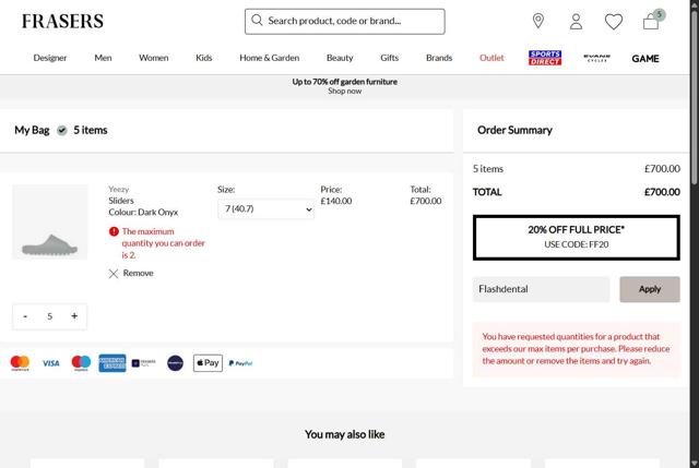 House of Fraser checkout page showing House of Fraser promo code box | Screenshot taken by SimplyCodes community member on May 4, 2025