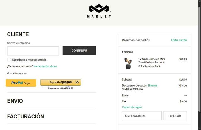 House of Marley checkout page showing House of Marley coupon code box | Screenshot taken by SimplyCodes community member on Aug 22, 2025