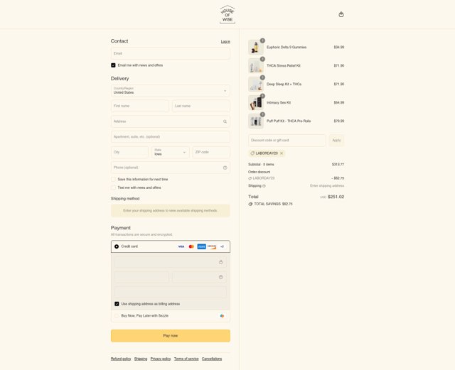 House of Wise checkout page showing House of Wise discount code box | Screenshot taken by SimplyCodes community member on Sep 6, 2025