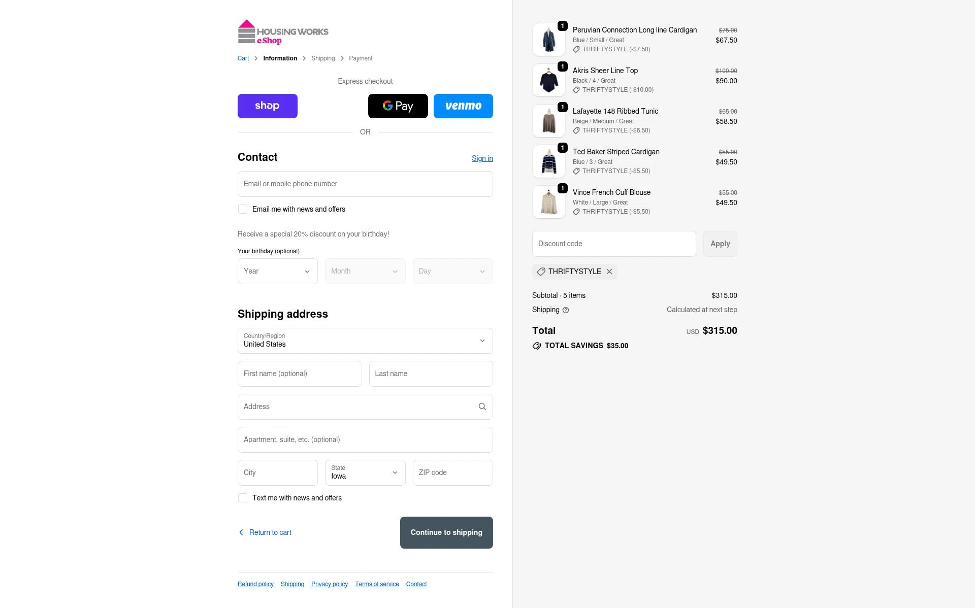 Housing Works eShop checkout page showing Housing Works eShop promo code box | Screenshot taken by SimplyCodes community member on Nov 17, 2025
