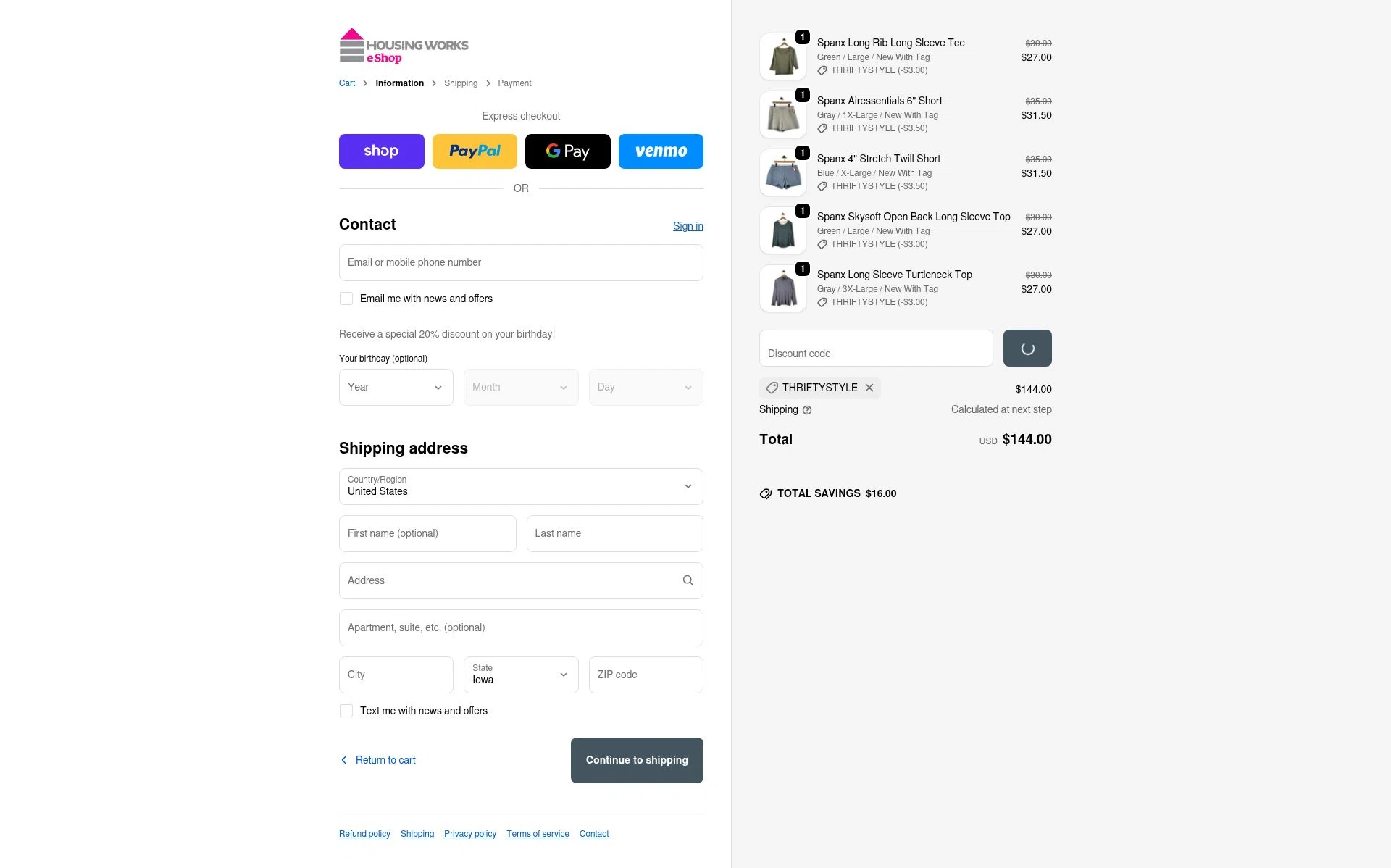 Housing Works eShop checkout page showing Housing Works eShop promo code box | Screenshot taken by SimplyCodes community member on Dec 26, 2025