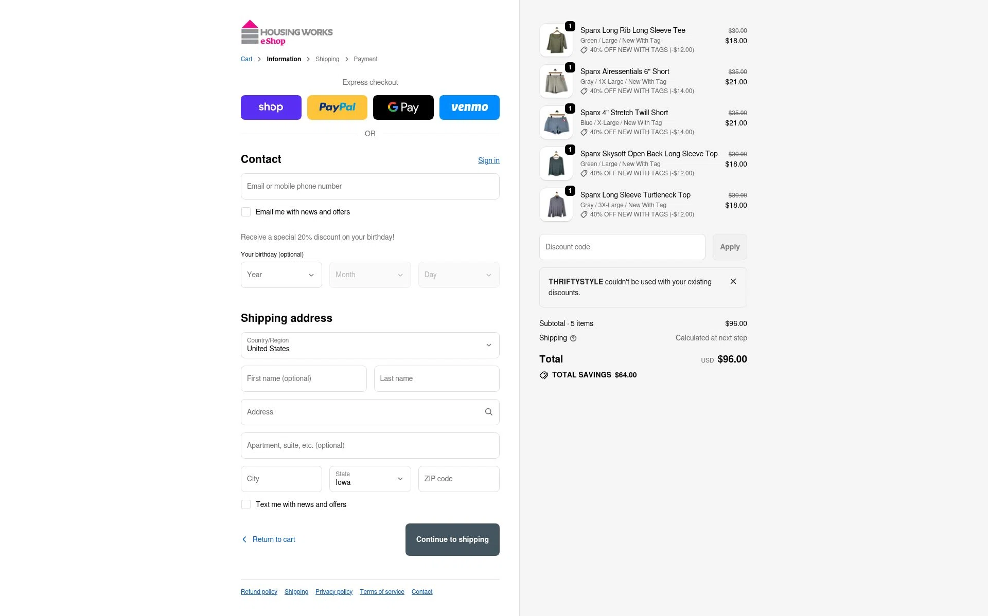 Housing Works eShop checkout page showing Housing Works eShop promo code box | Screenshot taken by SimplyCodes community member on Dec 21, 2025
