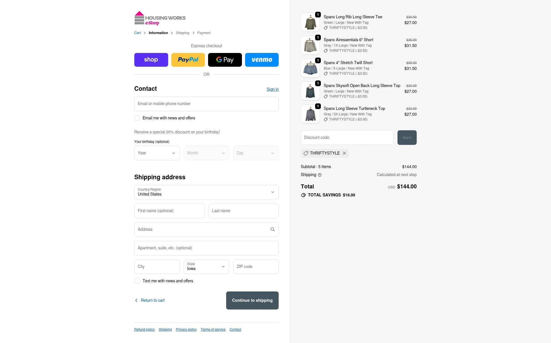 Housing Works eShop checkout page showing Housing Works eShop promo code box | Screenshot taken by SimplyCodes community member on Jan 5, 2026