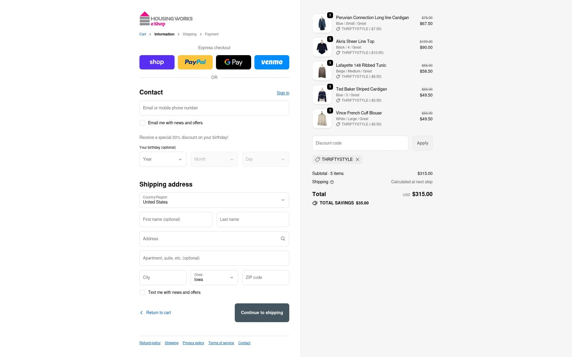 Housing Works eShop checkout page showing Housing Works eShop promo code box | Screenshot taken by SimplyCodes community member on Nov 22, 2025