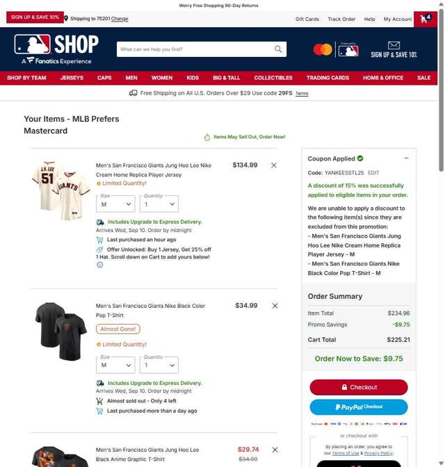 Houston Astros checkout page showing Houston Astros promo code box | Screenshot taken by SimplyCodes community member on Sep 7, 2025