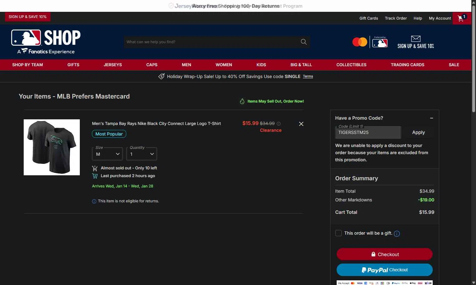 Houston Astros checkout page showing Houston Astros promo code box | Screenshot taken by SimplyCodes community member on Dec 26, 2025