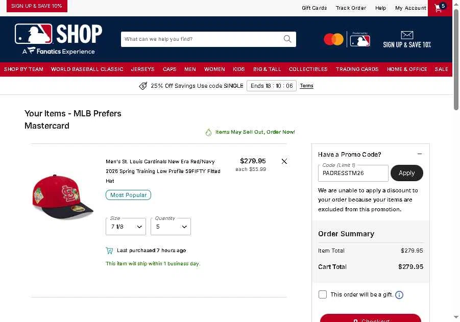 Houston Astros checkout page showing Houston Astros promo code box | Screenshot taken by SimplyCodes community member on Feb 24, 2026
