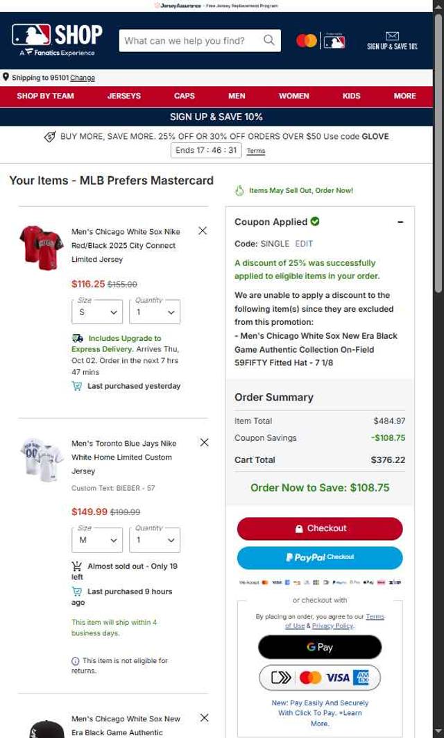 Houston Astros checkout page showing Houston Astros promo code box | Screenshot taken by SimplyCodes community member on Sep 30, 2025