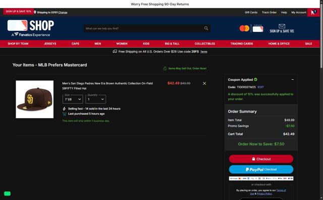 Houston Astros checkout page showing Houston Astros promo code box | Screenshot taken by SimplyCodes community member on Sep 7, 2025