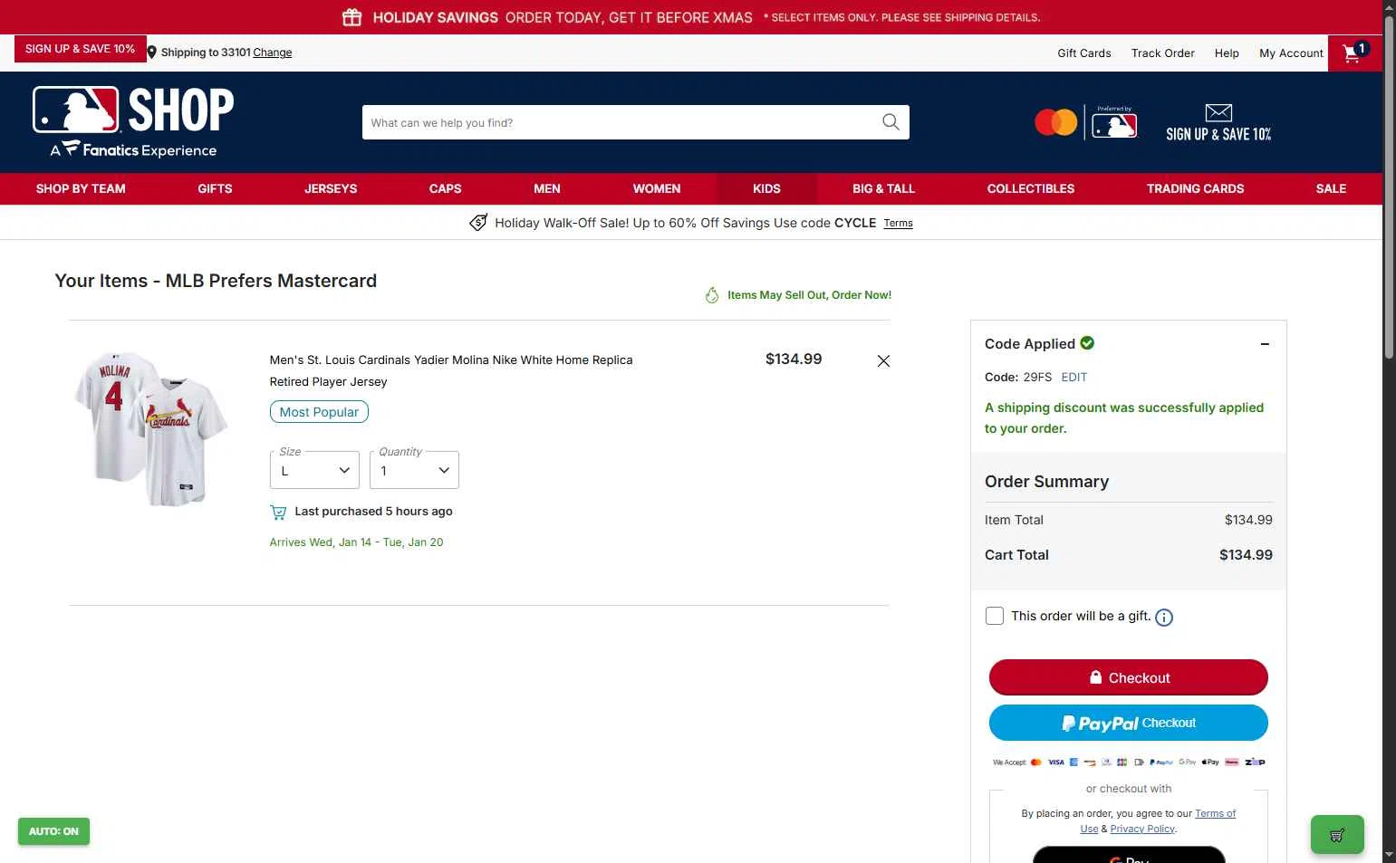 Houston Astros checkout page showing Houston Astros promo code box | Screenshot taken by SimplyCodes community member on Dec 20, 2025