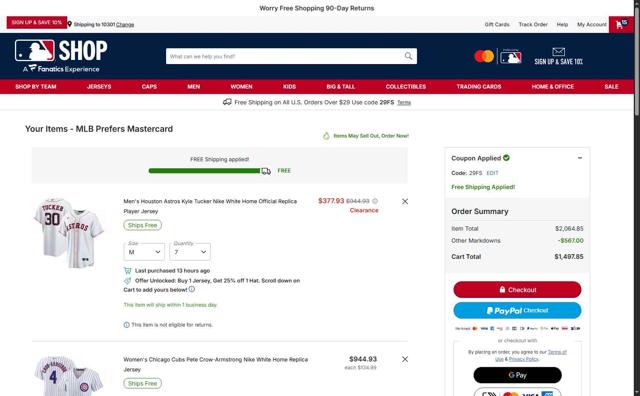 Houston Astros checkout page showing Houston Astros promo code box | Screenshot taken by SimplyCodes community member on Sep 9, 2025