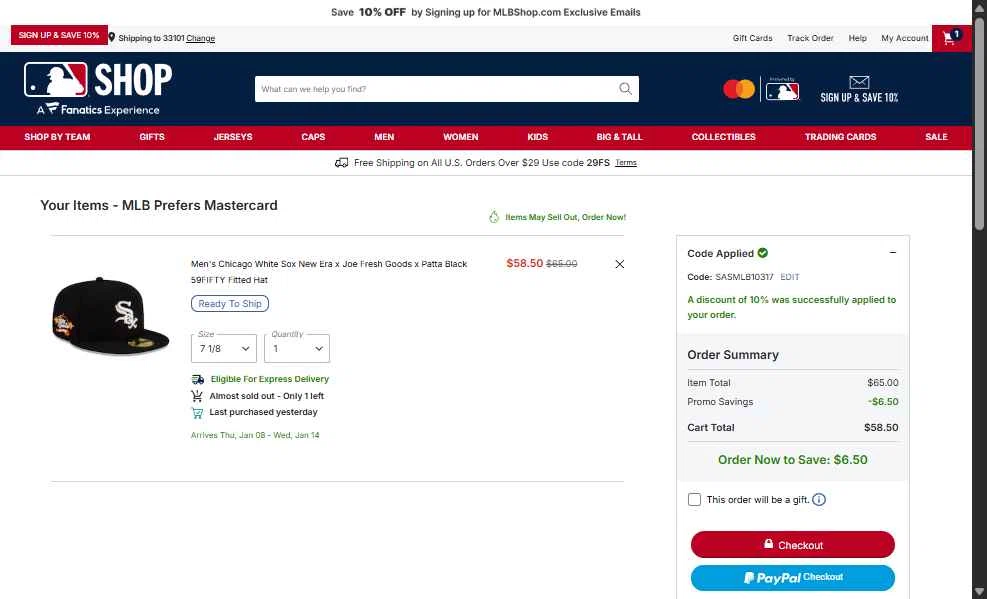 Houston Astros checkout page showing Houston Astros promo code box | Screenshot taken by SimplyCodes community member on Jan 3, 2026