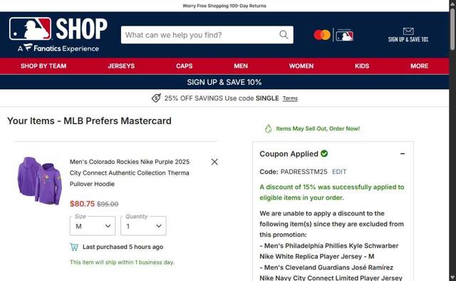 Houston Astros checkout page showing Houston Astros promo code box | Screenshot taken by SimplyCodes community member on Oct 5, 2025