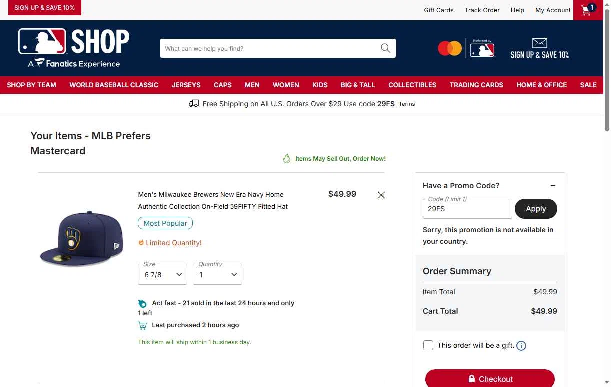 Houston Astros checkout page showing Houston Astros promo code box | Screenshot taken by SimplyCodes community member on Feb 6, 2026