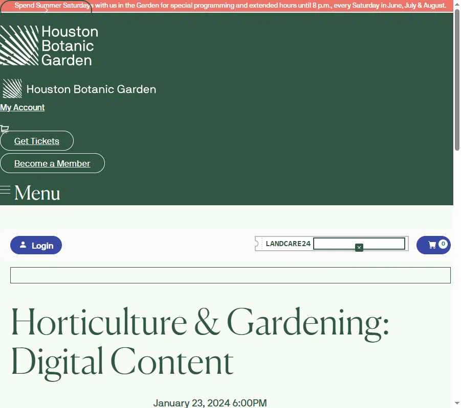 Houston Botanic Garden checkout page showing Houston Botanic Garden promo code box | Screenshot taken by SimplyCodes community member on Jul 31, 2025