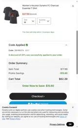 Houston Dynamo FC coupon verification screenshot