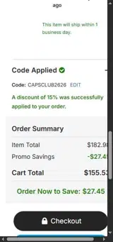 CAPSCLUB2626 coupon verification screenshot