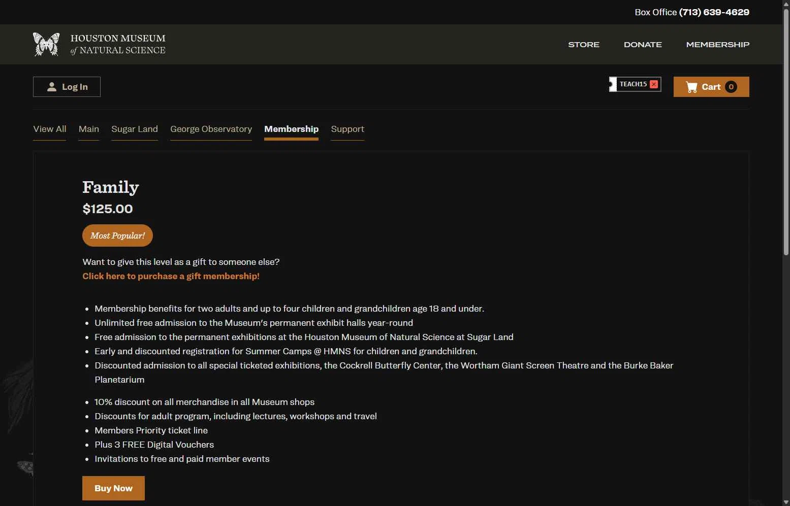 Houston Museum of Natural Science checkout page showing Houston Museum of Natural Science coupon code box | Screenshot taken by SimplyCodes community member on Jan 3, 2026
