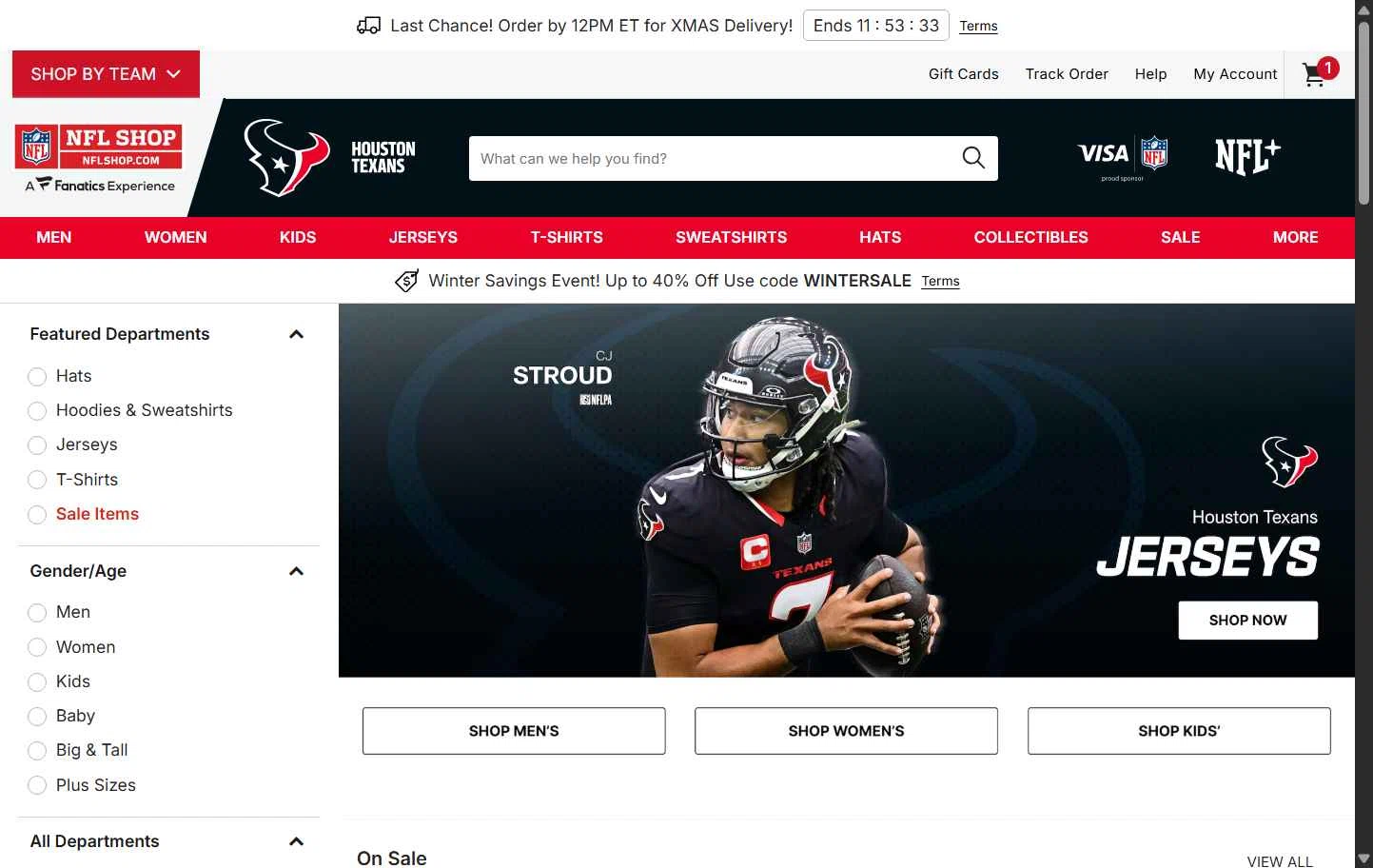 Houston Texans checkout page showing Houston Texans promo code box | Screenshot taken by SimplyCodes community member on Dec 22, 2025