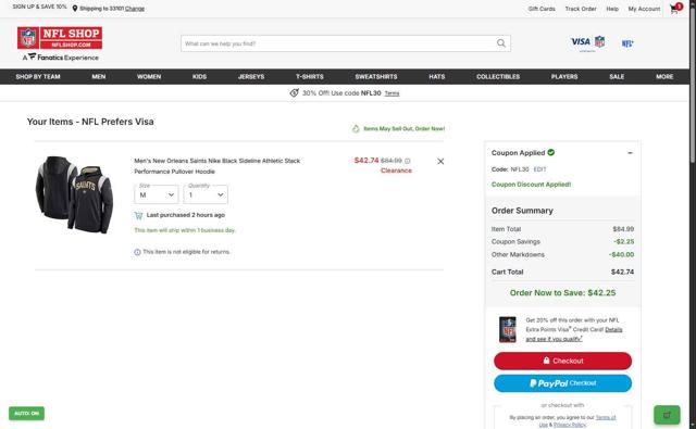 Houston Texans checkout page showing Houston Texans promo code box | Screenshot taken by SimplyCodes community member on Sep 26, 2025
