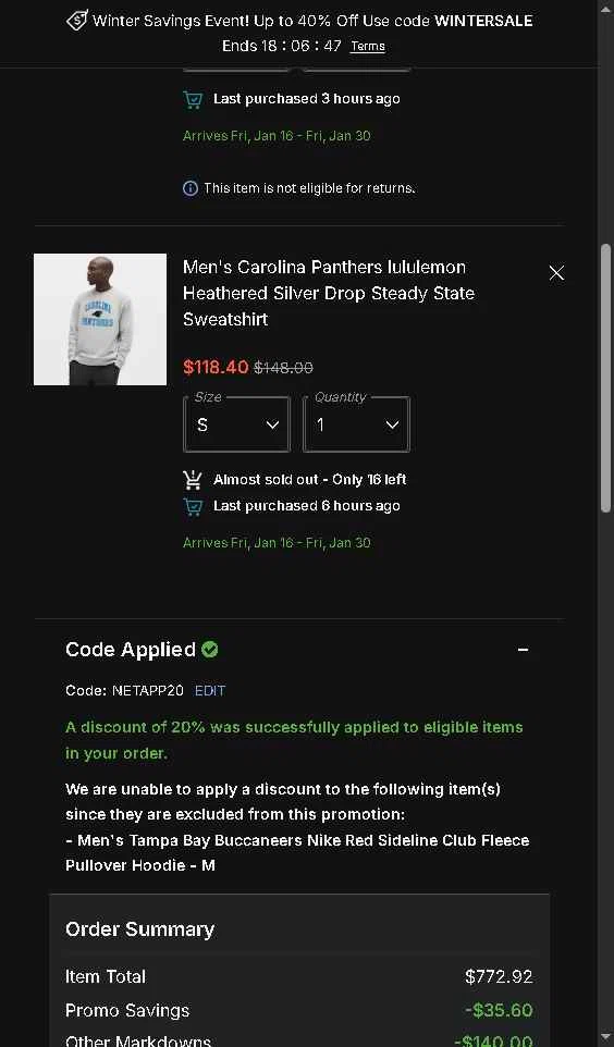 Houston Texans checkout page showing Houston Texans promo code box | Screenshot taken by SimplyCodes community member on Dec 31, 2025