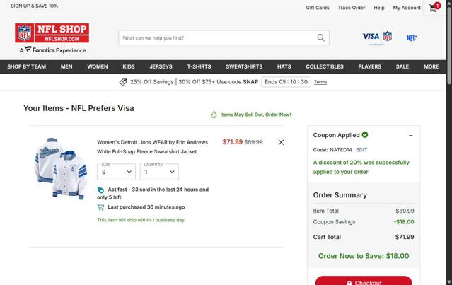 Houston Texans checkout page showing Houston Texans promo code box | Screenshot taken by SimplyCodes community member on Oct 5, 2025