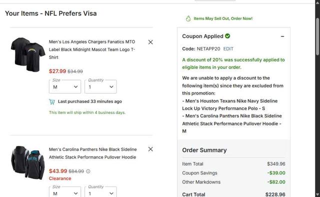 Houston Texans checkout page showing Houston Texans promo code box | Screenshot taken by SimplyCodes community member on Oct 5, 2025