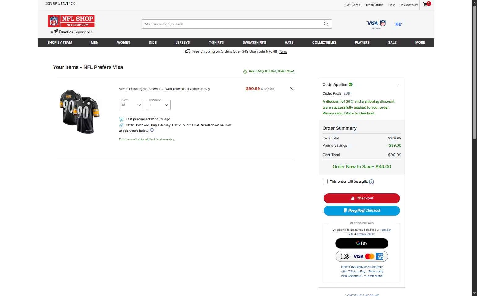 Houston Texans checkout page showing Houston Texans promo code box | Screenshot taken by SimplyCodes community member on Feb 4, 2026