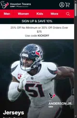 Houston Texans coupon verification screenshot