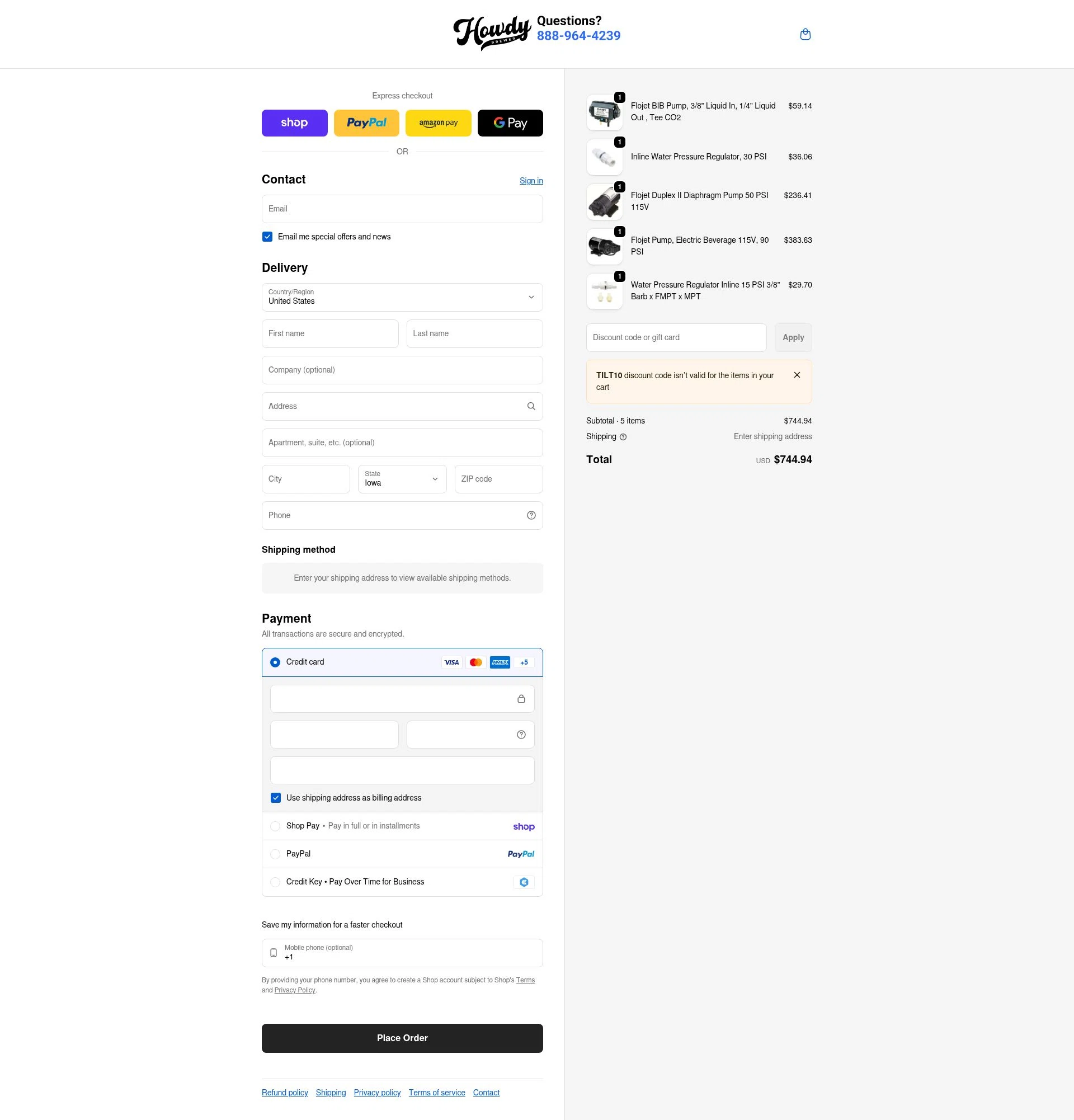 HowdyBrewer checkout page showing HowdyBrewer promo code box | Screenshot taken by SimplyCodes community member on Feb 4, 2026
