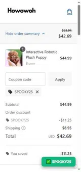 SPOOKY25 coupon verification screenshot