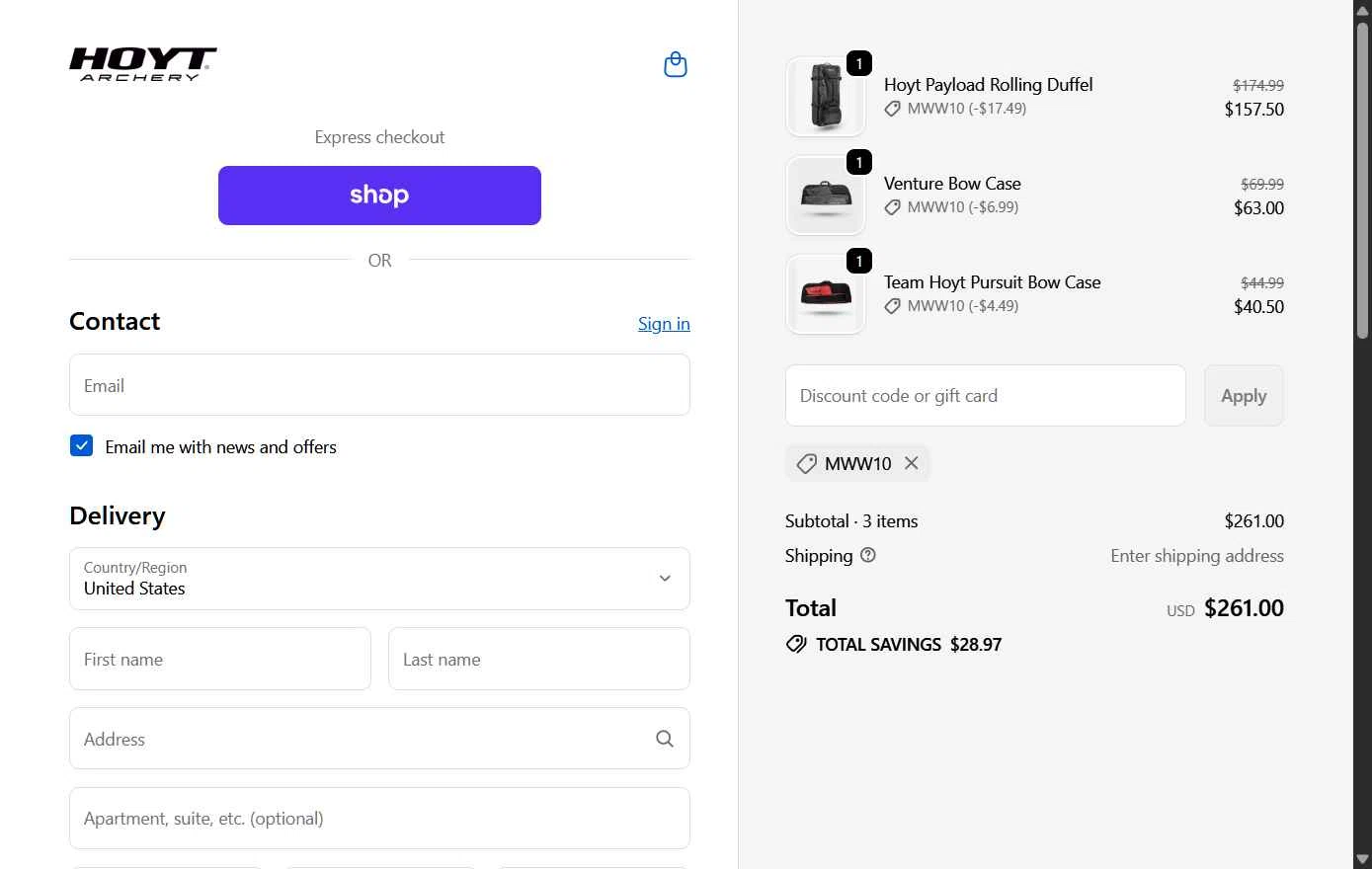 Hoyt checkout page showing Hoyt discount code box | Screenshot taken by SimplyCodes community member on Jan 6, 2026