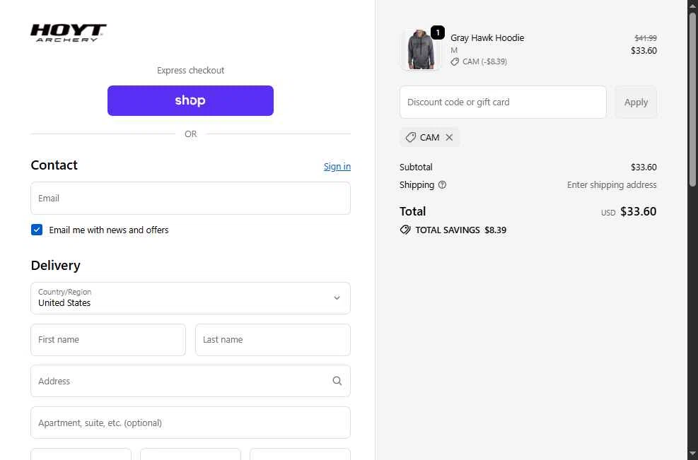 Hoyt checkout page showing Hoyt discount code box | Screenshot taken by SimplyCodes community member on Jan 14, 2026