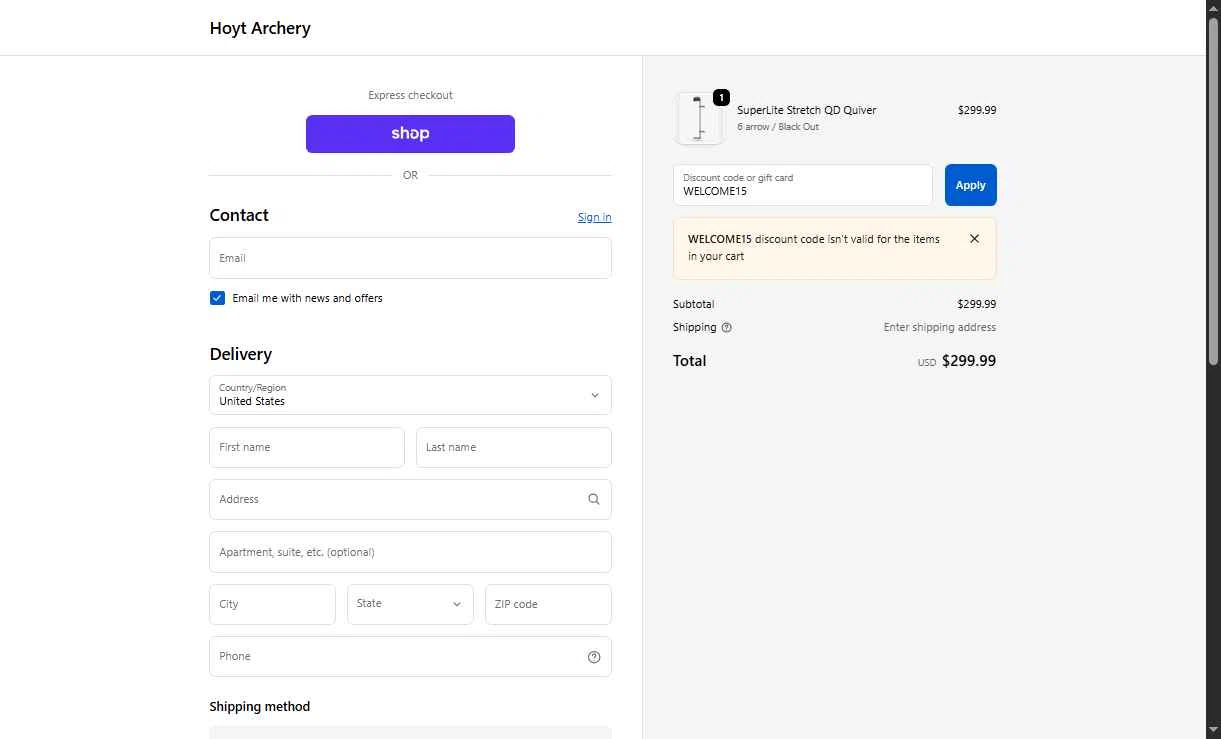 Hoyt checkout page showing Hoyt discount code box | Screenshot taken by SimplyCodes community member on Nov 25, 2025