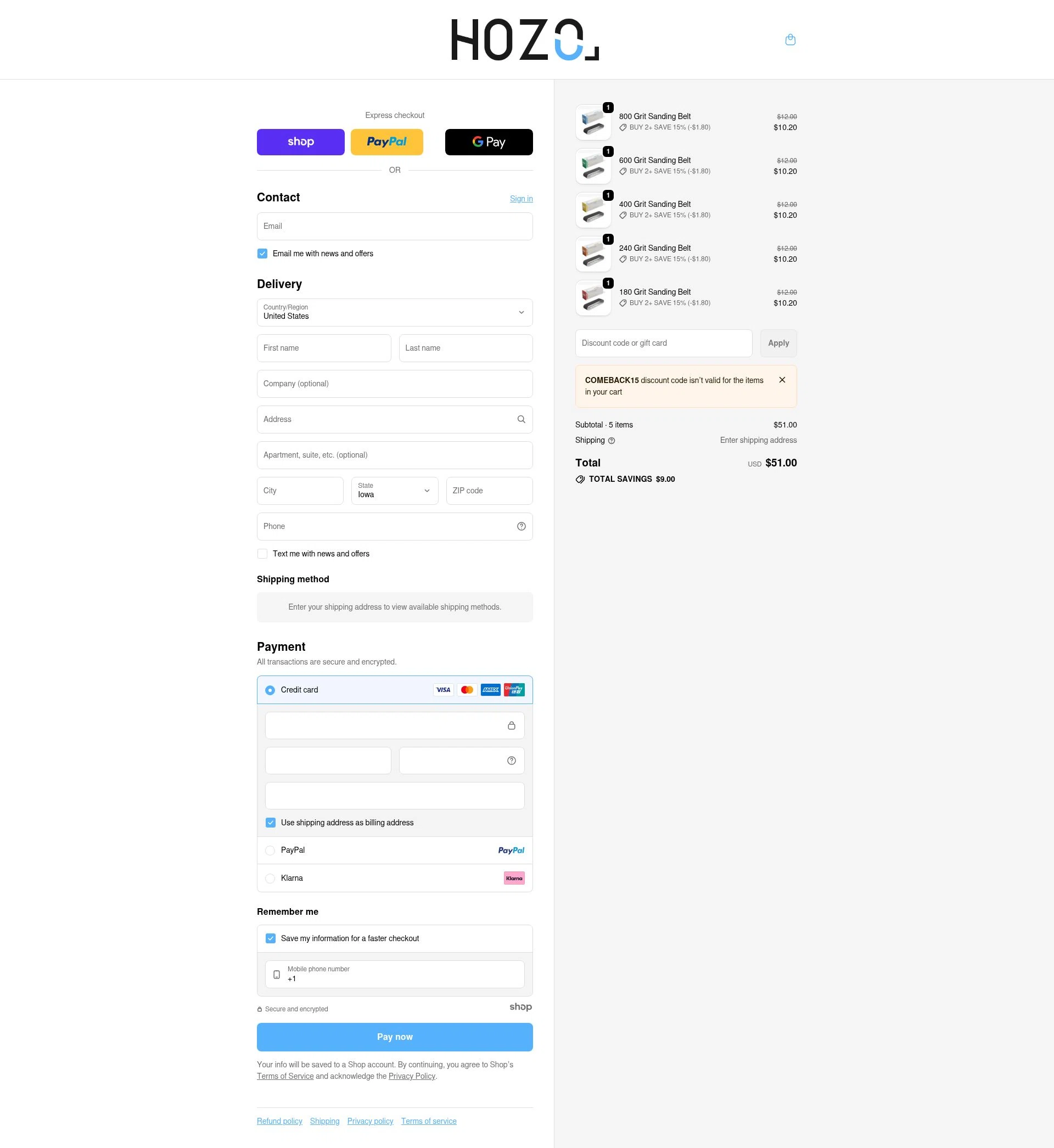 HOZO Design checkout page showing HOZO Design promo code box | Screenshot taken by SimplyCodes community member on Jan 5, 2026