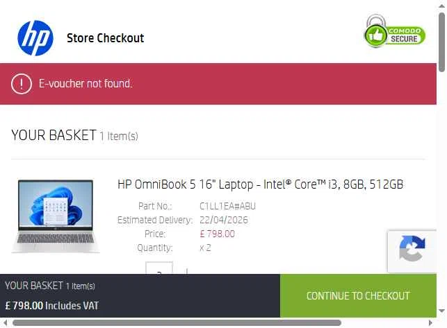 Verification screenshot for 15% Off Select Items at HP — 44d ago